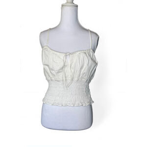🤍 WAYF White Smocked Tie-Front Crop Top – Size XL – NWT – Adjustable Straps 🤍